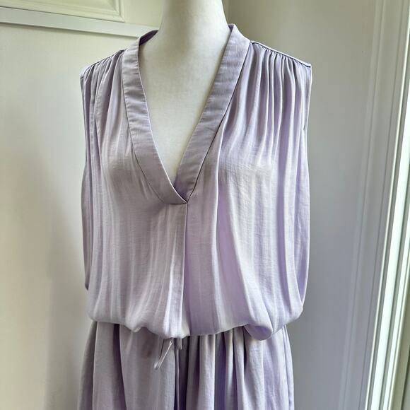Vince Lilac Purple Satin Medium Sleeveless Dress Pockets Knee Length V-Neck - Picture 3 of 10